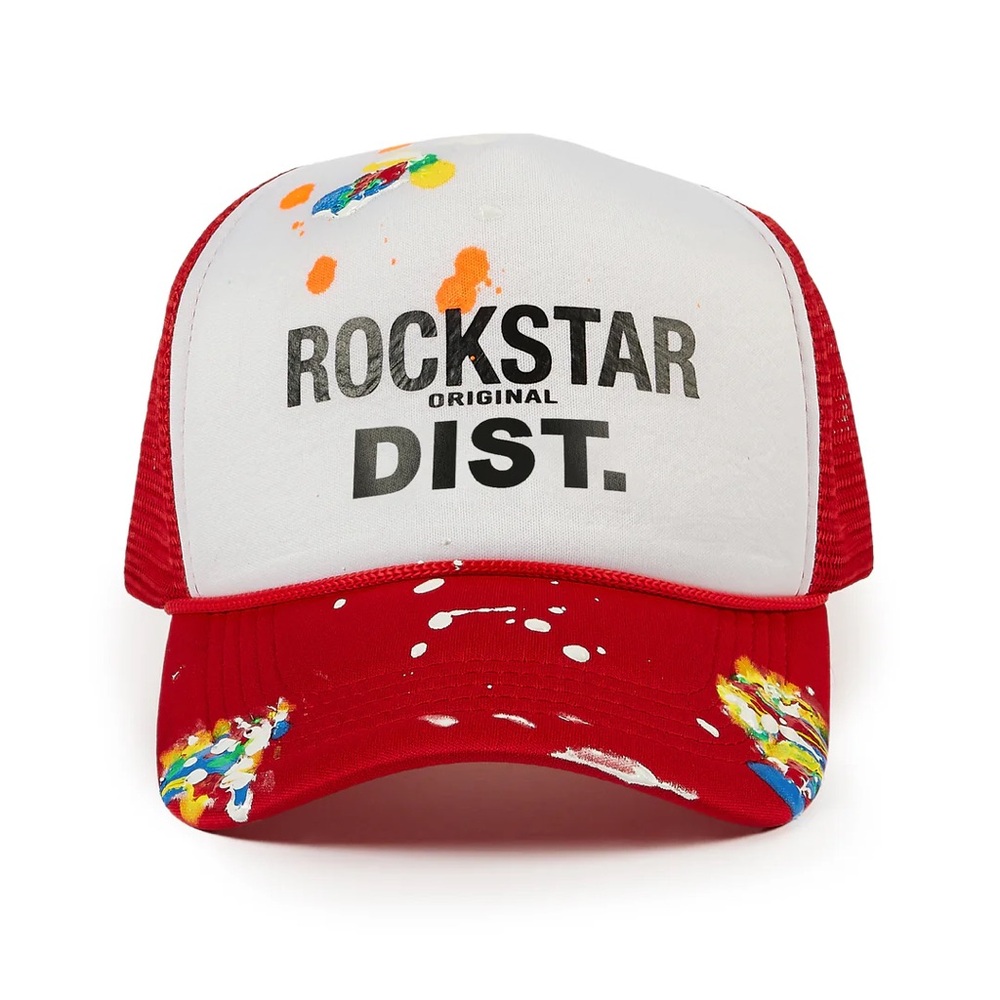 •Good Side Only• White & Red Paint Splatter Mesh Back Unisex Trucker Hat